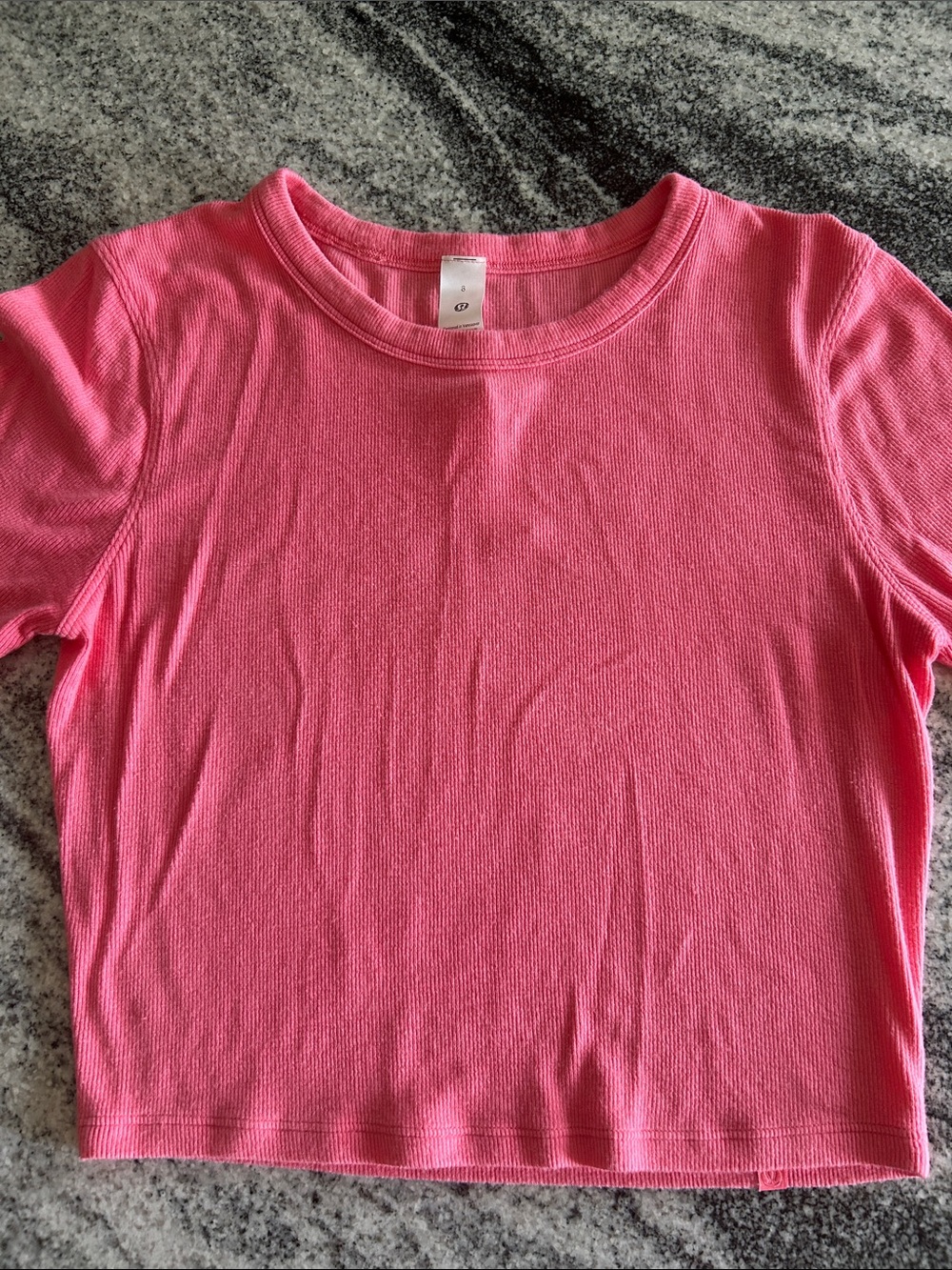 lululemon athletica Cropped Bright Pink Ribbed Short Sleeve Tee